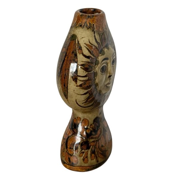 Vintage Tonala Sun Face Pottery Vase by Carlos Villanueva Mexico - Picture 7 of 8